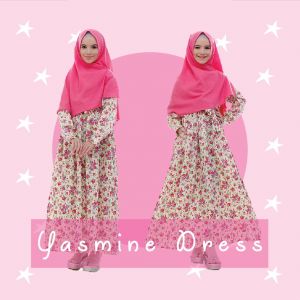 Gamis anak bunga set hijab pink